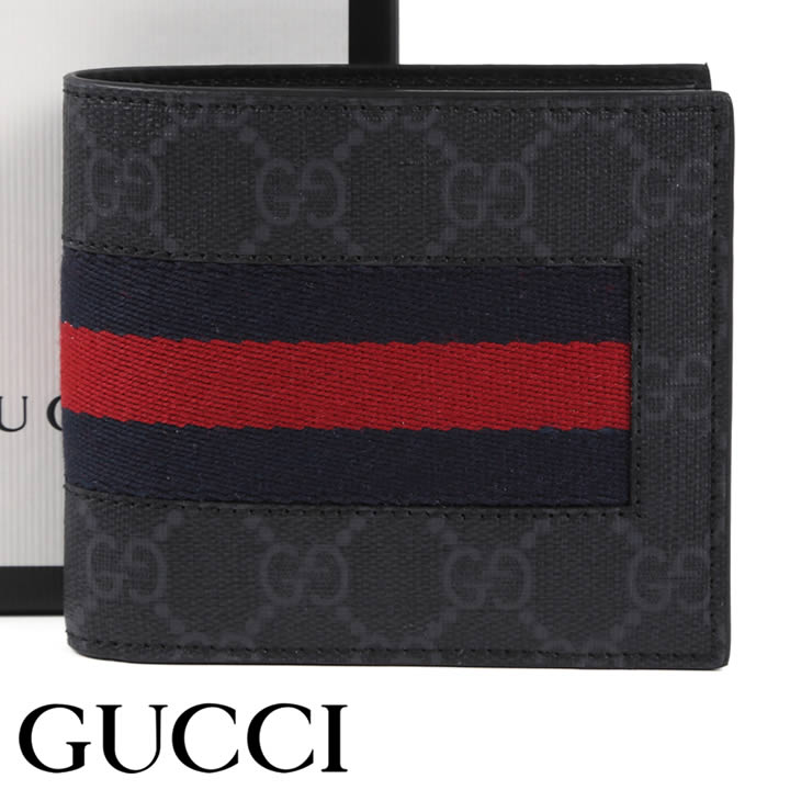 グッチ 財布（メンズ） グッチ 財布 GUCCI 二つ折り財布 GGスプリームキャンバス ニューウェブ メンズ ブラック 408826-KHN4N-1095 【あす楽】【母の日 誕生日 お祝い プレゼント ギフト】