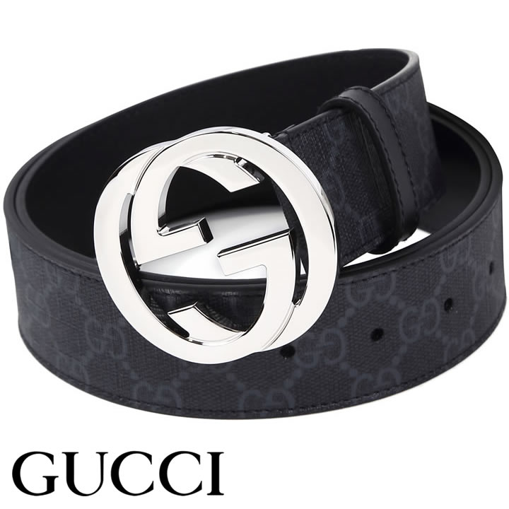 【クーポン配布中】 グッチ ベルト GUCCI Gバックル GGスプリームキャンバス メンズベルト ブラック×グレー 411924-KGDHX-8449 【お取り寄せ】【父の日 誕生日 お祝い プレゼント ギフト】