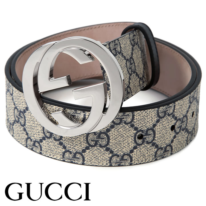 グッチ ベルト（メンズ） グッチ ベルト GUCCI Gバックル GGスプリームキャンバス メンズベルト ベージュ×ネイビー 411924-KGDHN-4075 【あす楽】【父の日 誕生日 お祝い プレゼント ギフト】