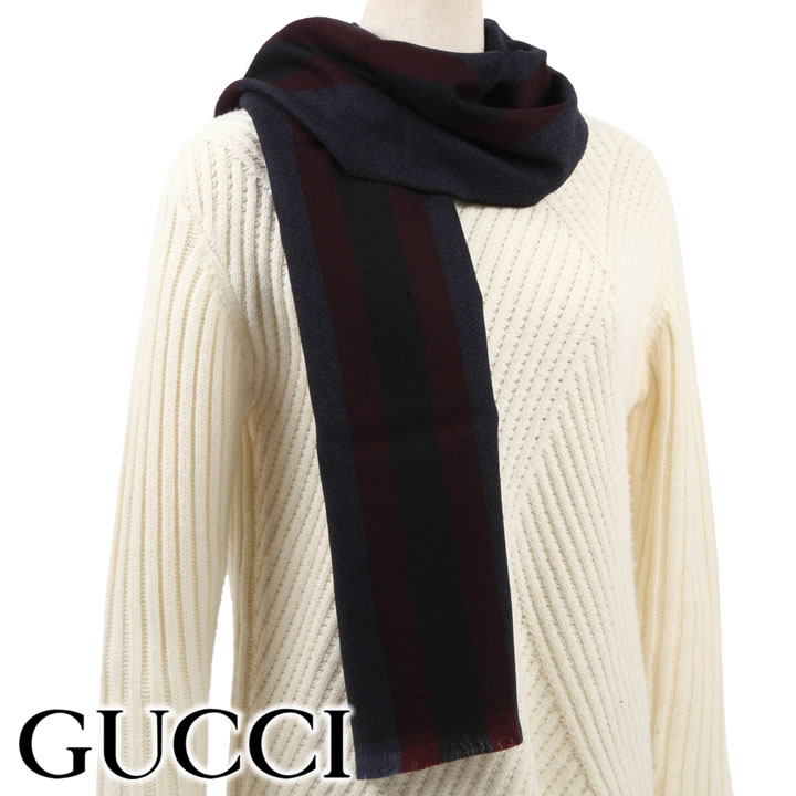 グッチ マフラー（レディース） 【クーポン配布中】 グッチ マフラー GUCCI ウェビングライン マフラー ユニセックス 男女兼用 メンズ レディース ネイビー系 387574 4G200 4168 【あす楽】【父の日 誕生日 お祝い プレゼント ギフト】