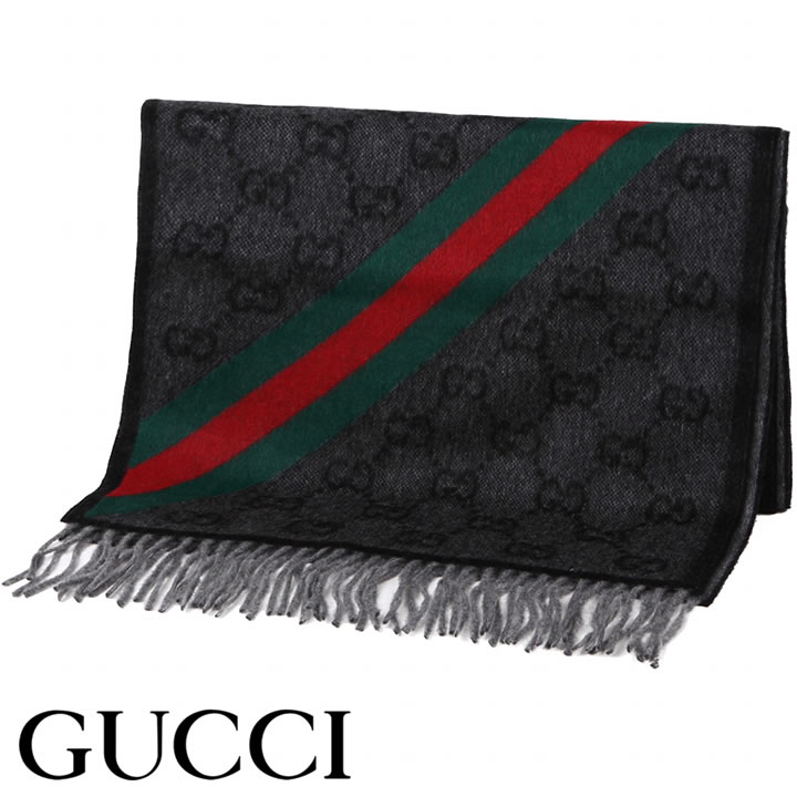 ★39ショップ買いまわり★週末限定OFFクーポン♪ グッチ マフラー GUCCI ウェビングライン GG柄マフラー 2021年新モデル ユニセックス 男女兼用 メンズ レディース ブラック×グレー 570603 3G200 1466 【あす楽】【誕生日 お祝い プレゼント ギフト】