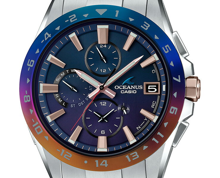 カシオ オシアナス 限定 15周年記念モデル クラシックライン グラデーションIPベゼル OCW-T3000C-2AJF CASIO OCEANUS 15th Anniversary 電波 ソーラー スマートフォンリンク Bluetooth アナログ チタン ゴールド バイオレット ブルー 金色 紫 青 メンズ 腕時計 【あす楽】