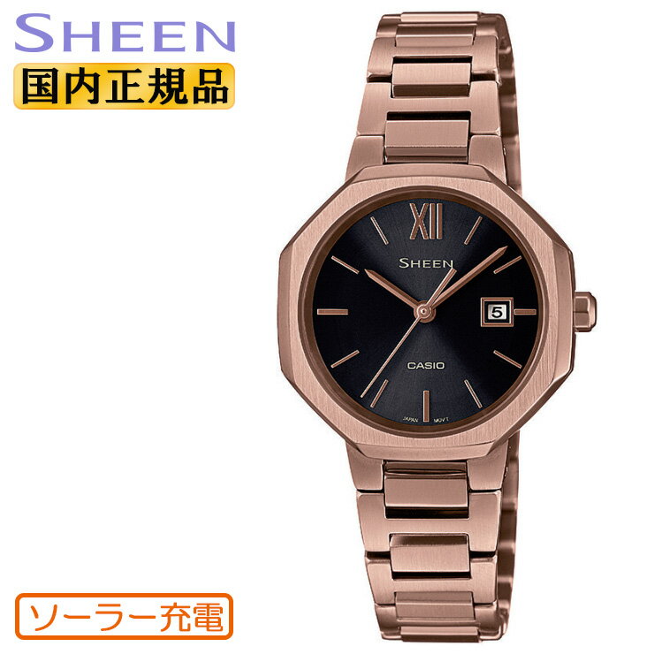 カシオ シーン 腕時計 CASIO SHEEN ソーラー充電 SHS-4529CG-1AJF カシオ シーン オクタゴン 八角形 アナログ カレンダー ピーチゴールド 金色 レディス レディース 腕時計 （SHS4529CG1AJF）【あす楽】