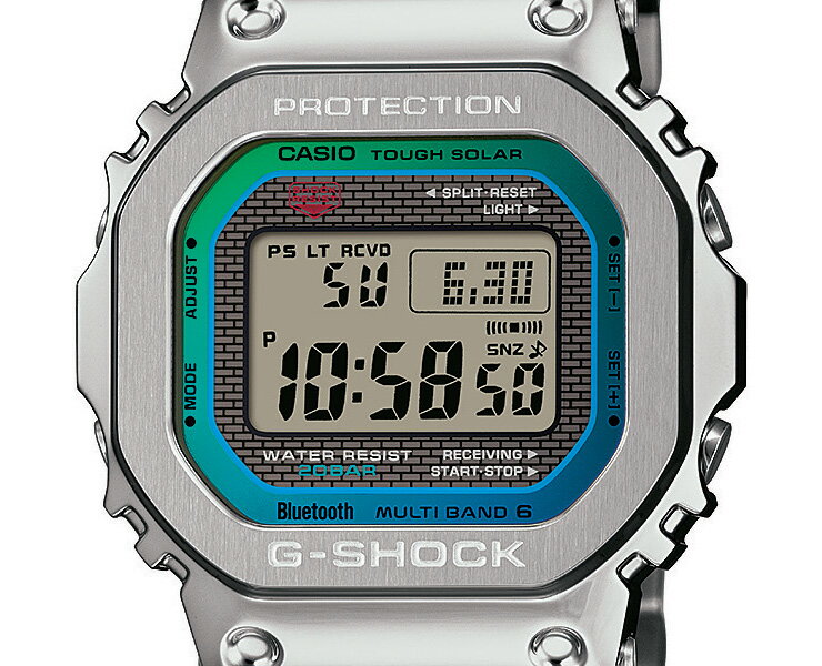 G-SHOCK Gショック 電波 ソーラー スマートフォンリンク フルメタル GMW-B5000PC-1JF シルバー×レインボーカラー カシオ ORIGIN Bluetooth搭載 電波時計 スクリューバック 銀色 虹色メタ メンズ 腕時計 日本製 Made in JAPAN （GMWB5000PC1JF）[最短納期]