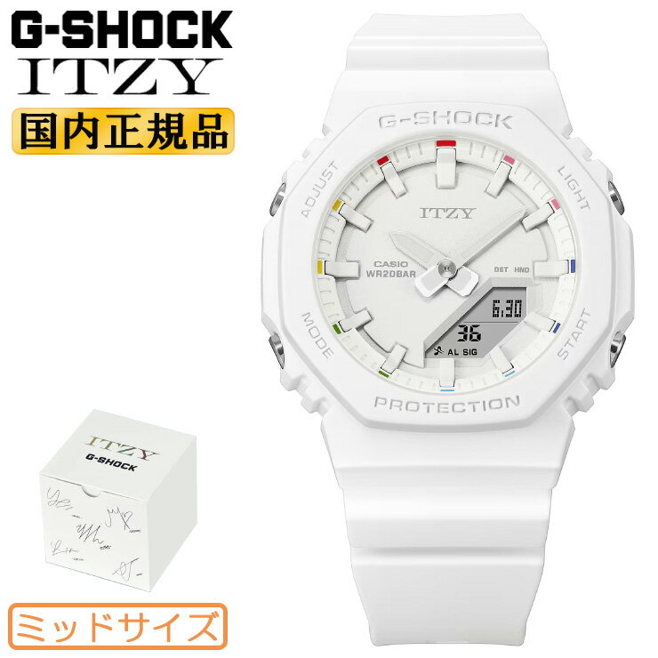 G-SHOCK スモールサイズ ITZY コラボレーションモデル GMA-P2100IT-7AJR ホワイト CASIO カシオ Gショック オクタゴン 八角形 デジタル＆アナログ コンビネーション ミドルサイズ 白 ユニセックス レディース 子供用にもおすすめサイズ 腕時計 （GMAP2100IT7AJR）