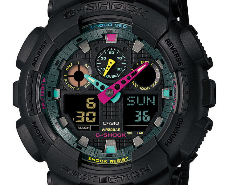 G-SHOCK カシオ Gショック GA-100MF-1AJF ブラック＆マルチカラー Multi Fluorescent color Series デジタル＆アナログ コンビネーション 黒 腕時計 （GA100MF1AJF）[在庫あり]