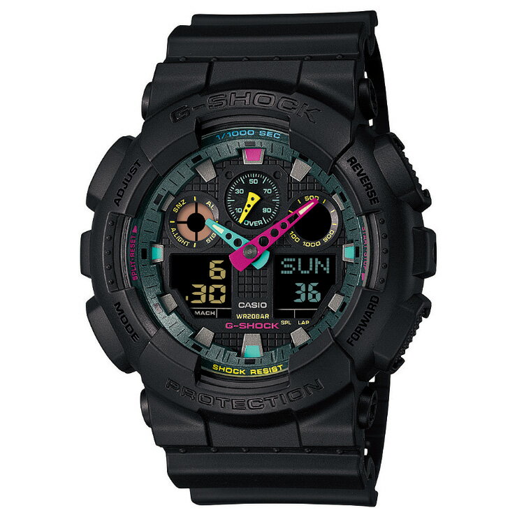 G-SHOCK カシオ Gショック GA-100MF-1AJF ブラック＆マルチカラー Multi Fluorescent color Series デジタル＆アナログ コンビネーション 黒 腕時計 （GA100MF1AJF）[在庫あり]