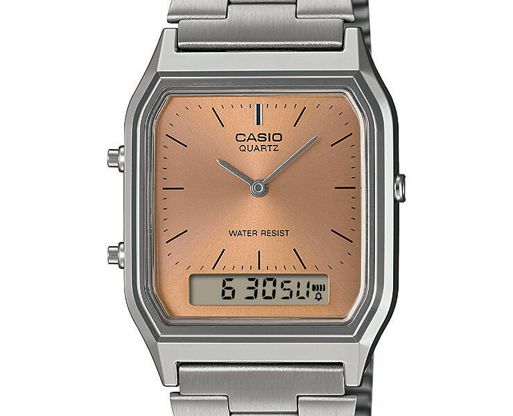 カシオ クラシック シルバー＆ピンク AQ-230A-4AMQYJF CASIO CLASSIC 2針アナログ＆デジタル コンビネーション レトロ 銀色 メンズ レディス ユニセックス 腕時計 （AQ230A4AMQYJF） [在庫あり]