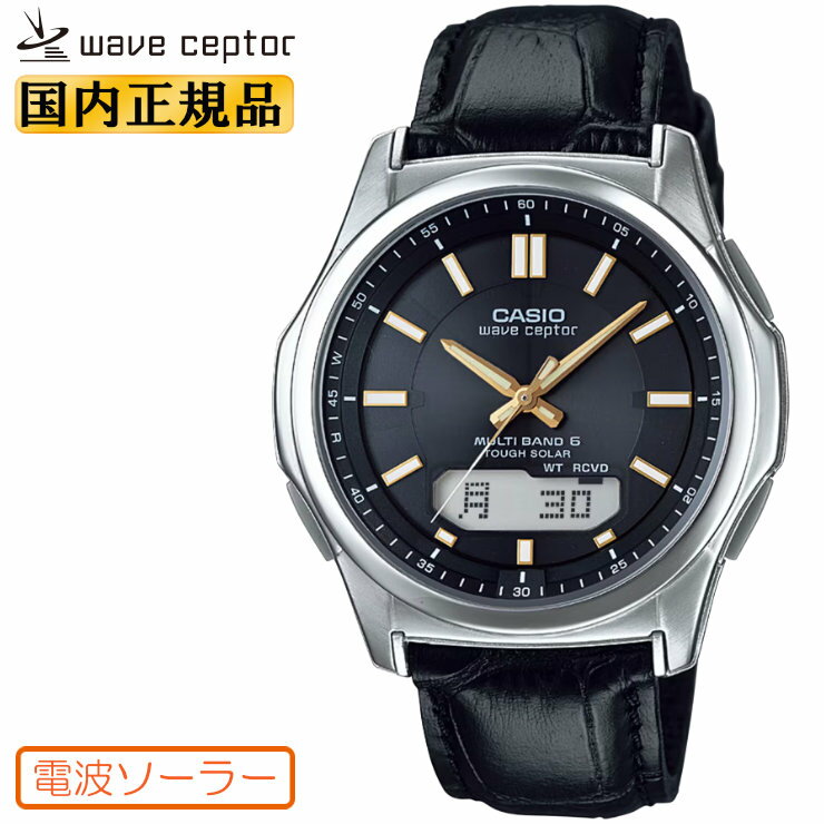 카시오 전파 솔라 WVA-M630L-1A2JF 블랙 페이스 가죽 밴드 CASIO Wave Ceptor 터프 솔러 전파 시계 아날로그 & 디지털 콤비네이션 맨즈 손목시계 (WVAM630L1A2JF) [재고 있음]