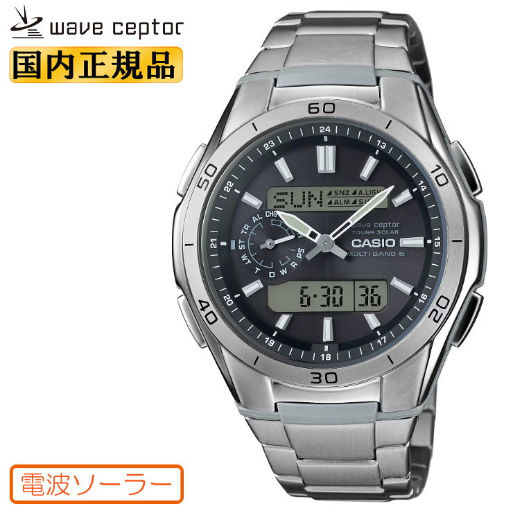 カシオ ソーラー 電波時計 WVA-M650TD-1AJF ブラックフェイス プッシュ＆リリースバンド チタン アナログ＆デジタル コンビネーション CASIO WaveCeptor ウェーブセプター クロノグラフ 黒 メンズ 腕時計 （WVAM650TD1AJF） [在庫あり]