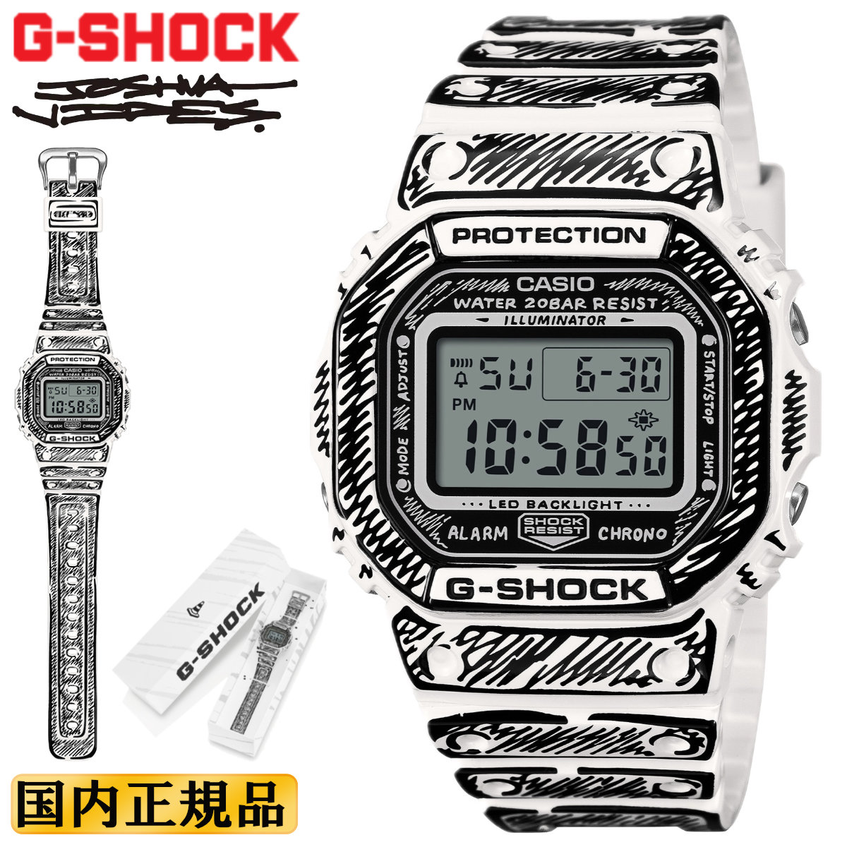 G-SHOCK Gショック 限定 Joshua Vides コラボモデル DW-5600JV-7JR ホワイト＆ブラック CASIO カシオ ORIGIN アーティスト ジ...