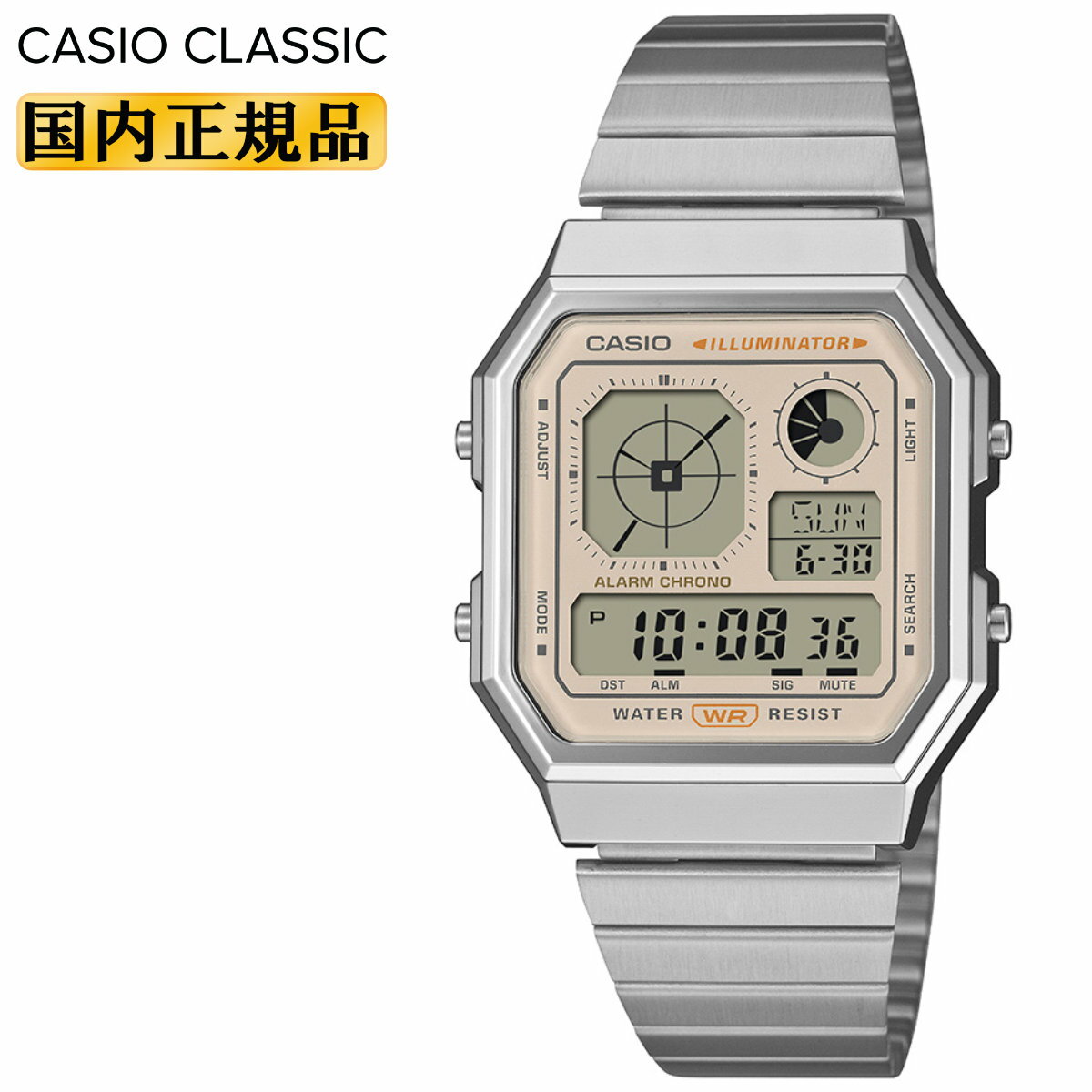 CASIO Classic A130WE-9AJF Pink Beige Face Casio Classic Digital & LC Analog Retro-Futuristic Metal Band Silver Men's Watch (A130WE9AJF)