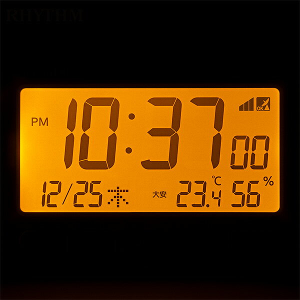 電波 デジタル 時計 めざまし 8RZ234SR04 アラーム スヌーズ カレンダー 温度 湿度 六曜 ライト リズム RHYTHM 【お取り寄せ】 [3]