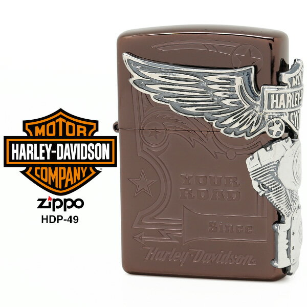 チタン・Zippo 【Harley Davidson ハーレー ダビッドソン】 Zippo ハーレー ダビッドソン ジッポー ZIPPO Harley-Davidson HDP-49 チタンブラウン 両面エッチング シルバーイブシメタル ライター 【お取り寄せ】