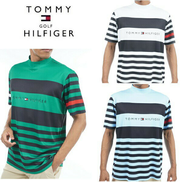 トミー ヒルフィガー ポロシャツ メンズ トミーヒルフィガー ゴルフ メンズ ランダムボーダー モックネックシャツ TOMMY HILFIGER THMA306 2023年春夏モデル
