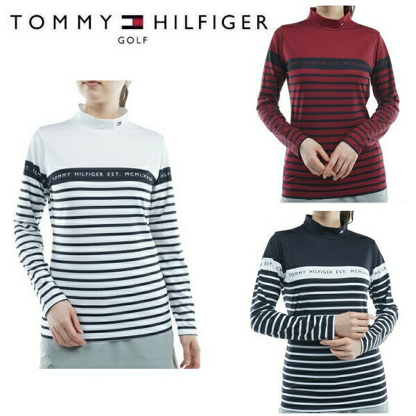 トミーヒルフィガー ゴルフ レディース ボーダー ハイネック長袖シャツ TOMMY HILFIGER GOLF THLA277 【2022年秋冬モデル】