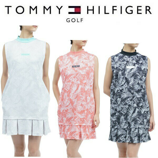 トミーヒルフィガー ゴルフ レディース リーフプリント ショルダータック ワンピース TOMMY HILFIGER THLA330 2023春夏モデル