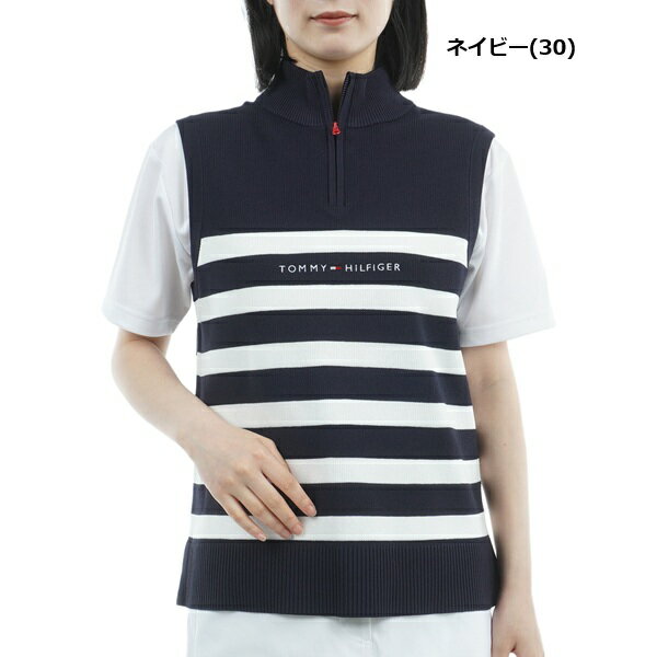 トミーヒルフィガー ゴルフ レディース ベスト フロントロゴ ハイネック ノースリーブニット TOMMY HILFIGER GOLF THLA561 2025年秋冬モデル