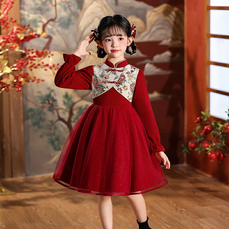 樂天商城 - プリンセスドレス 女の子 ワンピース キッズ ドレス 子供 ドレス 新中式 中国風 長袖 秋冬 フォーマル 七五三 お宮参り 結婚式 発表会 記念写真 上品 特別な日 フリーサイズ 110 120 130 140 150 160 SUKOYAKA