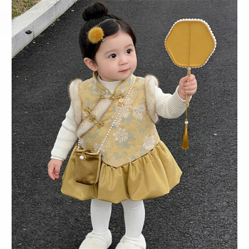 乐天商城 - 女の子 ドレス 子供 ドレス 七五三 女の子 お正月 服 女の子 背中リボン ドレス 新中式 国風 綿100% 肌触り 良い フリーサイズ 80 90 100 110 120 130 冬 秋 ギフト プレゼント SUKOYAKA