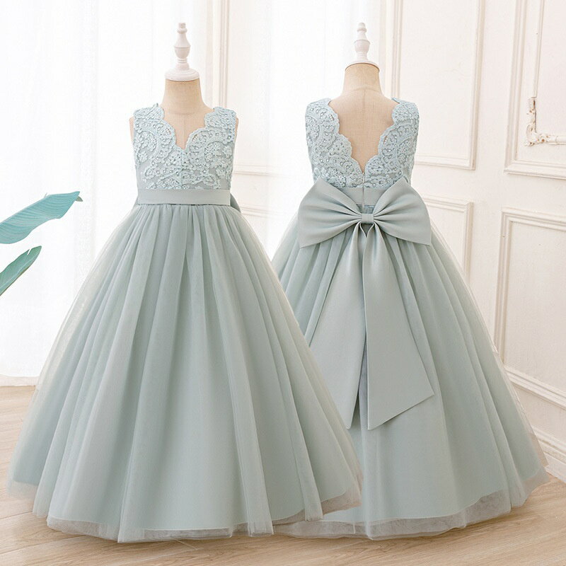 Rakuten - 子供ドレス 発表会 結婚式 ピアノ発表会 キッズドレス レース 背中 Vネック 上品 高級感 軽奢 フォーマル 女の子 ジュニア 120 130 140 150 160cm グリーン ドレスワンピース フラワーガール 演奏会 卒園式 卒業式 SUKOYAKA