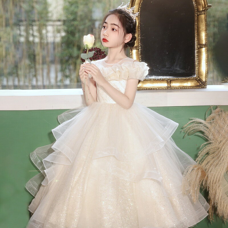 Rakuten - 子供ドレス 発表会ドレス ピアノ発表会 結婚式 フォーマルドレス プリンセスドレス ロングドレス チュールスカート 上品 女の子 ジュニア 110 120 130 140 150 160 フリーサイズ 白 シャンパン SUKOYAKA