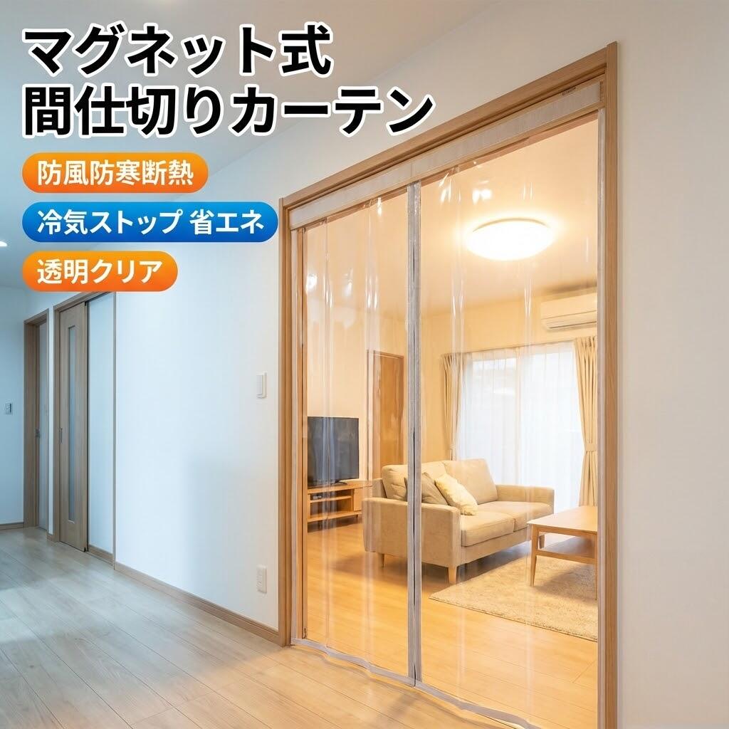 Rakuten - マグネット式 間仕切りカーテン 【防風防寒断熱】 ドア用カーテン 取り付け簡単 マジックテープ付き 透明クリア 省エネ冷暖房効率UP 玄関寝室トイレ用 冷気ストップ 保温防音対策