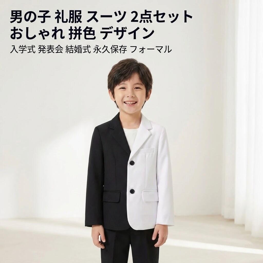 男の子 礼服 スーツ 2点セット 【買取 永久保存】 おしゃれ 拼色 デザイン 入学式 卒園式 発表会 結婚..