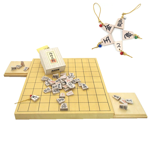 木製将棋盤セット　木製鈴付き根付つき　新かや10号卓上接合将棋盤と楓押し駒裏赤...