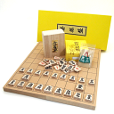 木製将棋盤セット オリジナル根付2個つき 新桂7号折将棋盤とくっきり太字の木製特選将棋駒(裏赤)