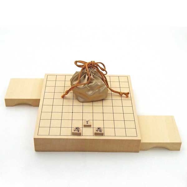 ミニチュア高級将棋セット　精巧な本格的ヒバ一寸卓上将棋盤セット（駒台・駒袋付き）