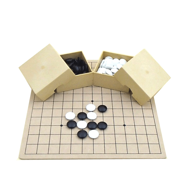 囲碁入門セット　MDF9・13路碁盤（両用盤）囲碁ラボオリジナルとプラスチック碁石梅とミニ角ケースのセット