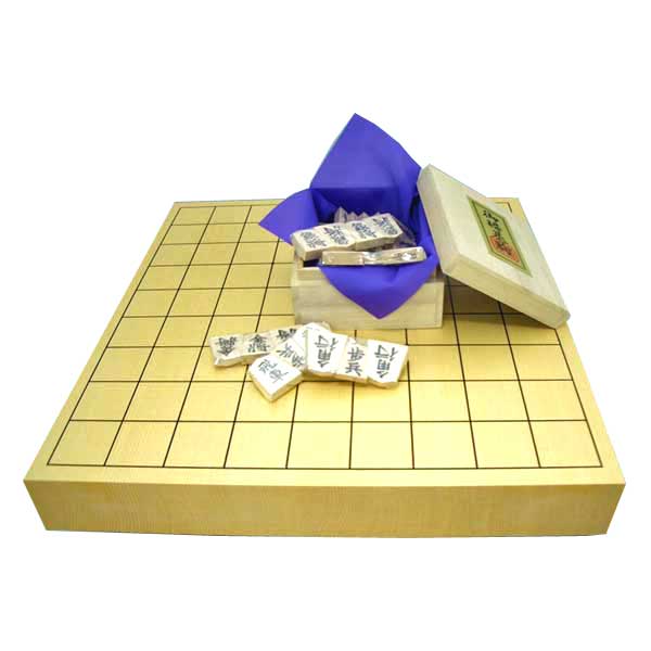 木製将棋セット　ヒバ15号卓上接合将棋盤と山形天童将棋白椿上彫将棋駒