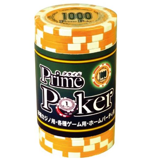 ポーカーチップ　プライムポーカー1000　　 リーズナブルでデザインもカッコいい本格的なポーカーチップです。 ポーカーなどのカジノゲームだけでなく「大富豪」などのカードゲーム・ボードゲームでも持ち点チップとして大活躍！ メーカー名：ジーピー チップのサイズ：直径40mm×厚さ3mm 内容物：ゲーム用チップ（20枚セット）　約230g 他に1・5・10・25・50・100・500・5000があります。 通常、単品は郵送でのお届けとなり 配達日時指定は承っておりません。※複数個のご注文や他商品との同梱時は 重量によっては「宅配送料」に変更させて頂く場合がございます。 ご了承ください。