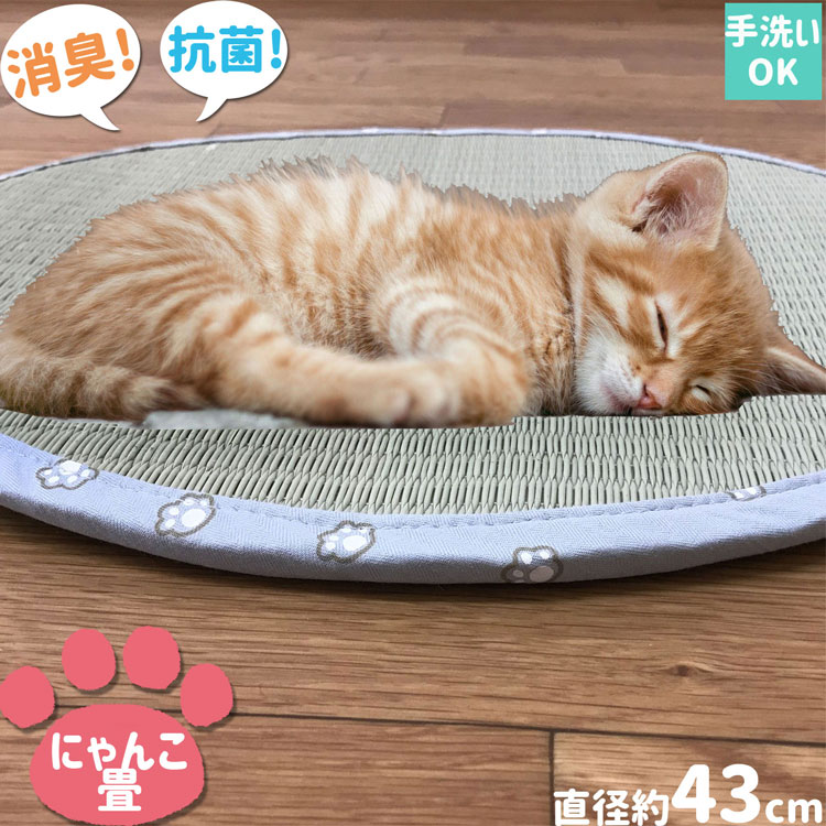 猫 クッション マット 座布団 消臭 抗菌 ベッド 夏用 にゃんこ畳 円形 直径 約 43cm 蒸れない さらさら 手洗い ネコの日