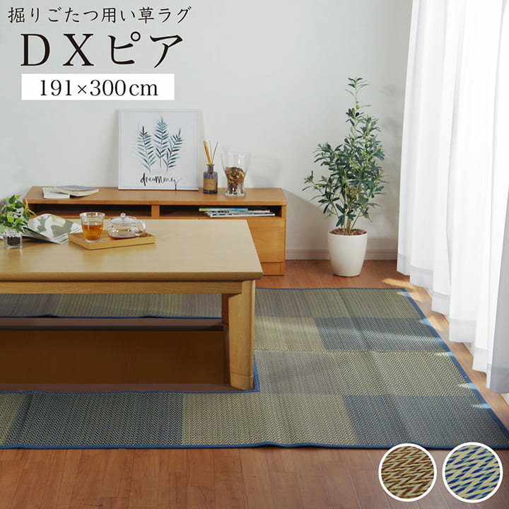 【12h★P5倍！5/15 12:00-23:59】 掘りごたつ用 カーペット ござ 191×300cm くりぬき：90×150cm 「 DXピア 」 ブルー ベージュ掘りごたつ 堀コタツ 掘りこたつ センターラグ フローリング用ラグ リビング 夏用 畳マット