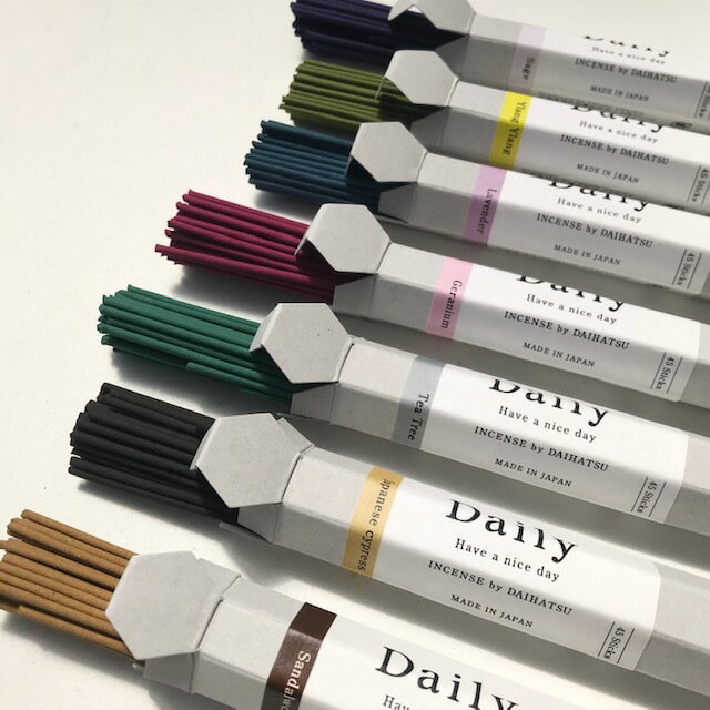 お香　Daily INCENSE（45本入）　セージ、イランイラン、ラベンダー、ゼラニウム、ティーツリー、ひのき、白檀のサムネイル