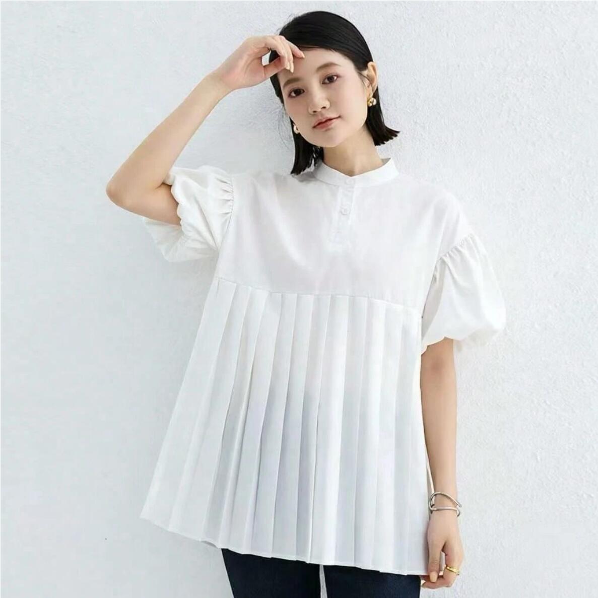 ＼全品20％OFFクーポン SS先着100名様限定／シャツ レディース 半袖 春夏 綿 コットン ランタンスリーブ ゆったり 体型カバー シワになりにくい きれいめ 通勤 トップス
