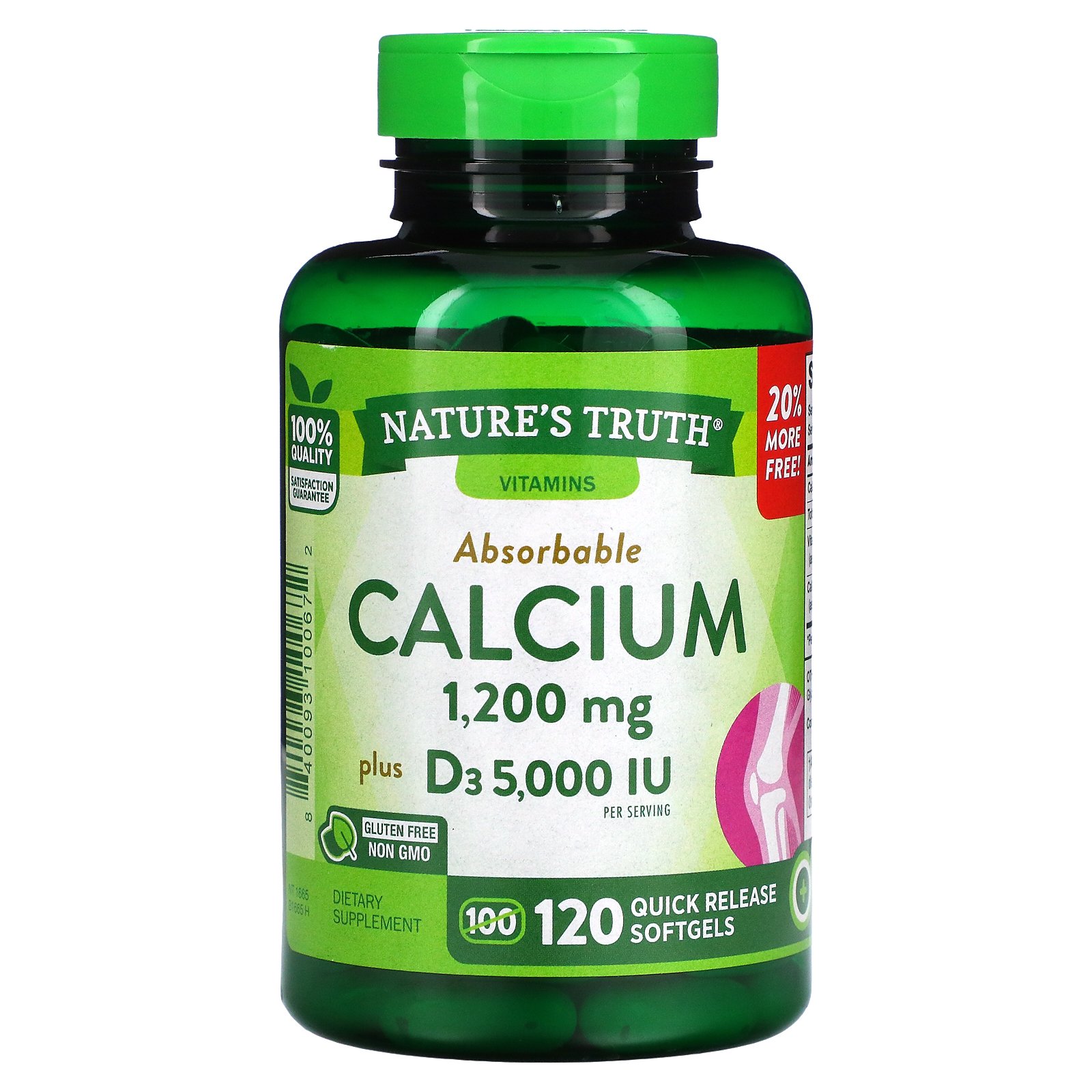 Nature's Truth カルシウム 【 iHerb アイハーブ 公式 】 ネイチャーズトゥルース 高吸収性 ビタミンD3 5,000IU ミネラル サプリメント サプリ ソフトジェル 1,200mg 120粒