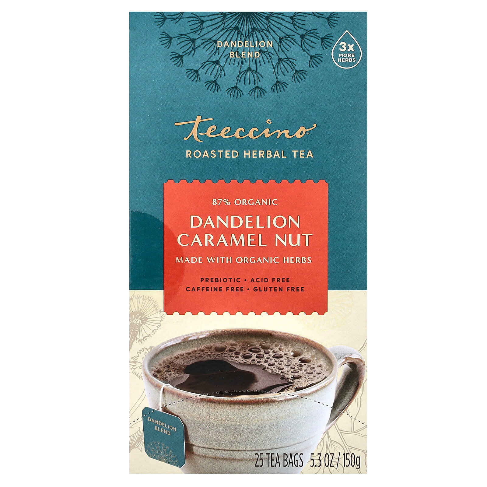 【5/20限定★POINT最大20倍】Teeccino たんぽぽ茶 【 iHerb アイハーブ 公式 】 ティーチーノ ノンカフェイン カフェインフリー たんぽぽコーヒー タンポポ茶 代用コーヒー ティーバッグ キャラメルナッツ 25袋