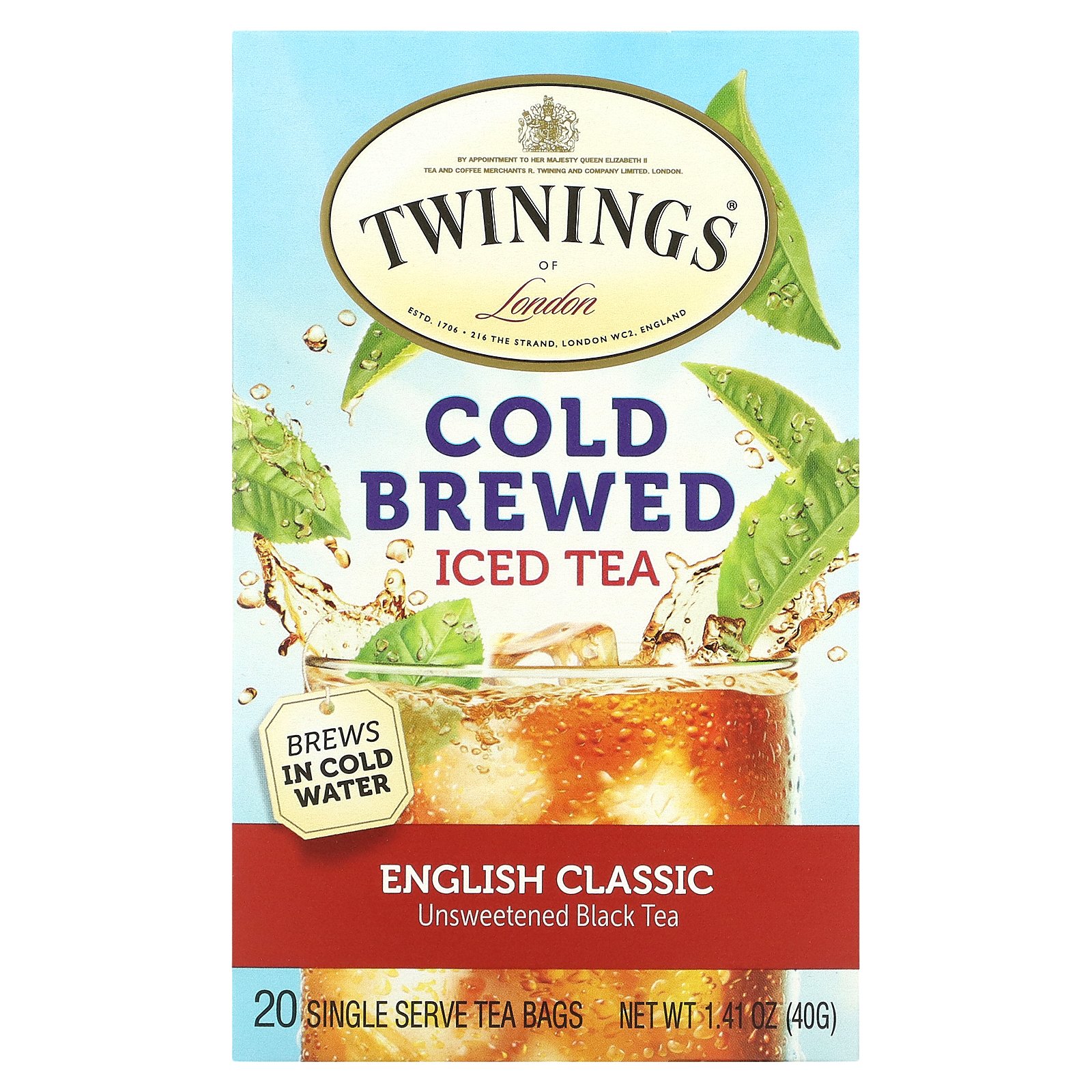 Twinings コールドブリュー アイスティー 【 iHerb アイハーブ 公式 】 トワイニング 水出し 無糖 ティーバッグ イングリッシュ クラシック 20個