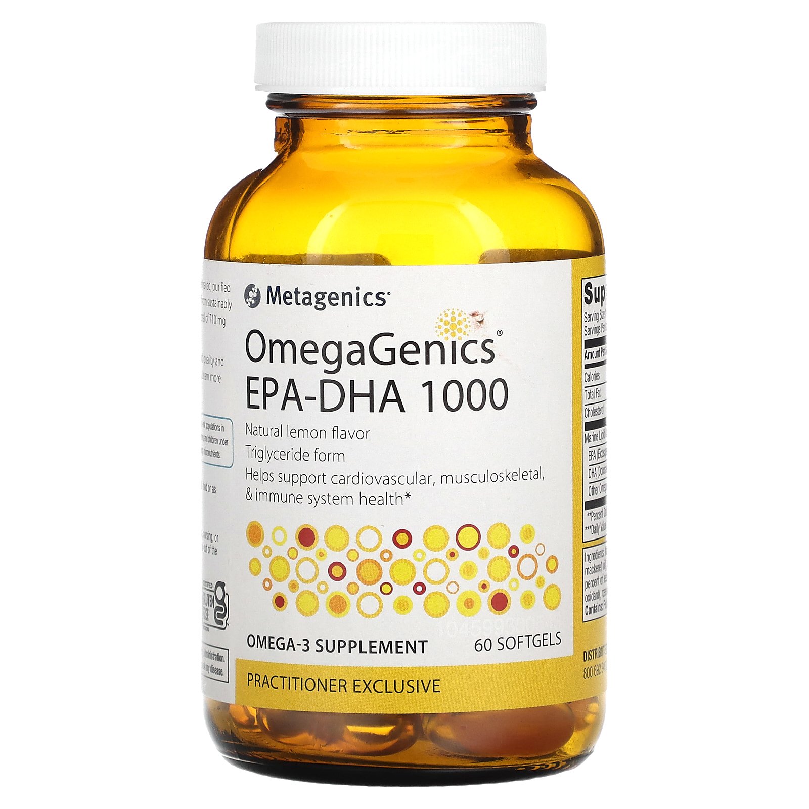 製品仕様 商品名 Metagenics オメガジェニックス EPA - DHA 1000 【 iHerb アイハーブ 公式 】 メタジェニックス OmegaGenics フィッシュオイル オメガ3 オメガ3脂肪酸 サプリメント サプリ ソフトジェル 天然レモン味 60粒 商品説明 オメガジェニックス EPA-DHA 1000は、環境にやさしい冷水魚から採取したオメガ3脂肪酸が高い純度で濃縮配合されたサプリメントです。ソフトジェル1粒に、710mgのEPA（エイコサペンタエン酸）と290mgのDHA（ドコサヘキサエン酸）が含まれ、丈夫な体づくりや健やかなめぐりをサポートします。 名称 海洋性脂質加工食品 原材料 海洋脂質濃縮物［フィッシュオイル（アンチョビ、イワシ、サバ）］、ソフトジェルシェル（ゼラチン、グリセリン、水）、2%以下の原料：天然レモン香料、混合トコフェロール（酸化防止剤）、ローズマリーエキス、パルミチン酸アスコルビル（酸化防止剤）本製品には魚（アンチョビ、イワシ、サバ）が含まれています。また、大豆と魚を加工する設備で製造されています。 内容量 60粒 賞味期限 パッケージに記載 保存方法 蓋をしっかりと閉め、高温多湿を避けて保存してください。 商品区分 健康食品（海外製） 生産国 アメリカ 製造者 Metagenics Inc25 Enterprise, Aliso Viejo, 92656 USA 輸入者 本商品は個人輸入商品のため、購入者の方が輸入者となります。 広告文責 iHerb19516163600