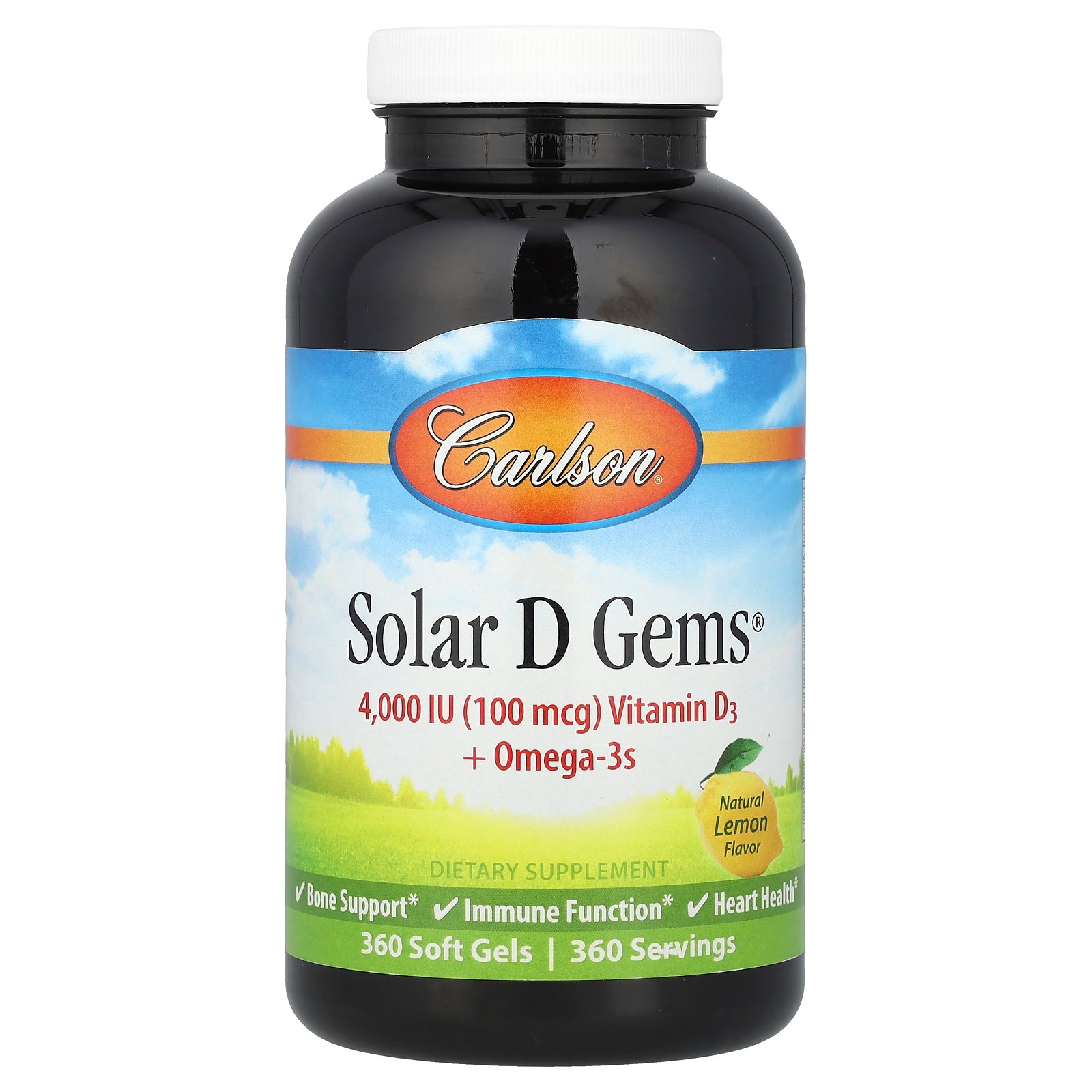 Carlson ソーラー D ジェム 【 iHerb アイハーブ 公式 】 カールソン ビタミンD3 ビタミン D A E オメガ3 脂肪酸 タラ肝油 DHA EPA カールソンラボ サプリメント サプリ ソフトジェル 4,000IU 天然レモン味 360粒 iherb-official-10002410 iHerb サンプル画像2