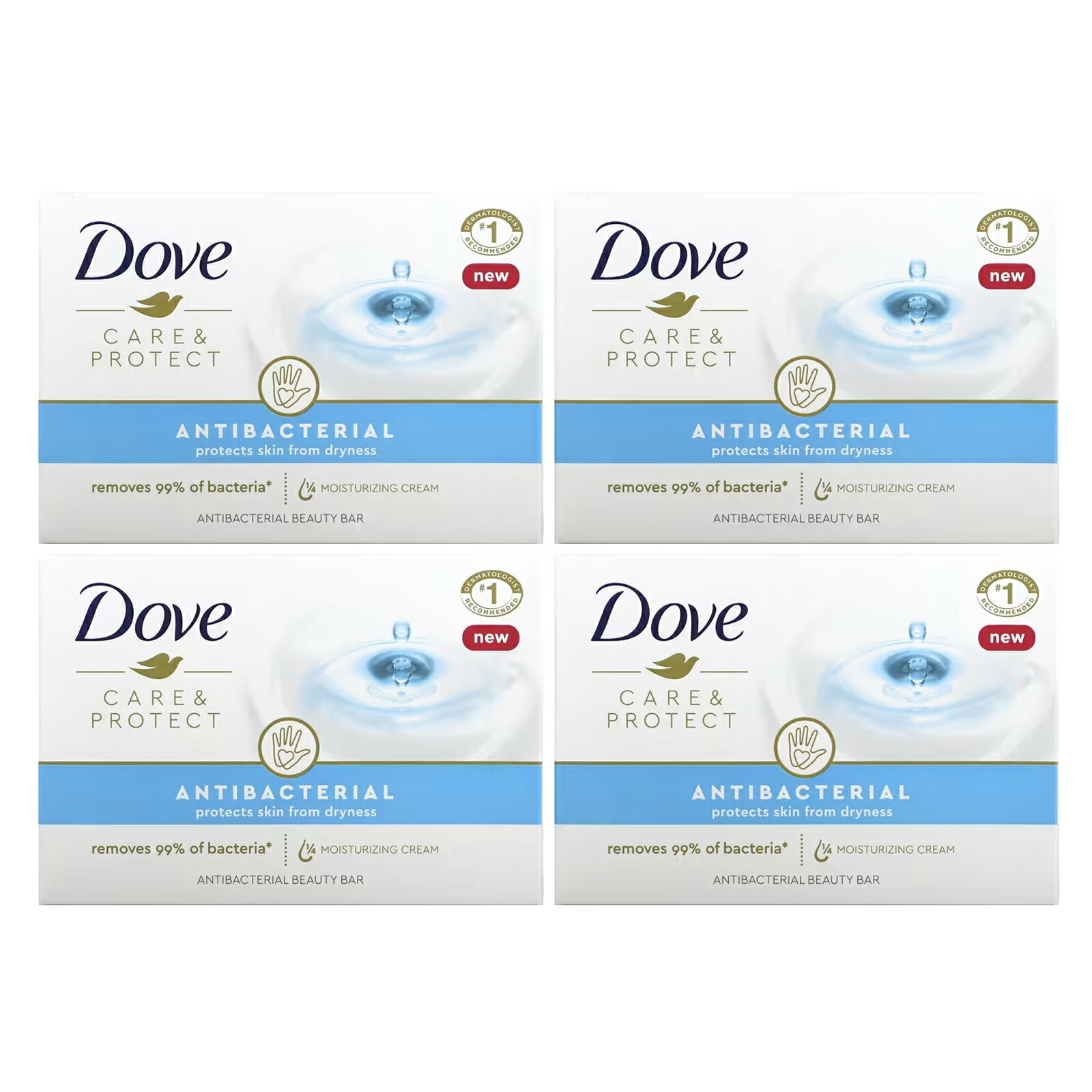 【P15倍★5/9 20:00~5/16 01:59】Dove ケア＆プロテクトアンチバクテリアル ビューティーバー 【 iHerb アイハーブ 公式 】 ダヴ 固形石鹸 石けん せっけん 美容 顔 体 手洗用 4個 各106g