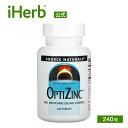 【5/5限定★POINT最大20倍】Source Naturals オプティジンク 【 iHerb アイハーブ 公式 】 ソースナチュラルズ 亜鉛 硫酸亜鉛メチオニン複合体 銅 ミネラル サプリメント サプリ 植物性 ベジタリアン タブレット 240粒