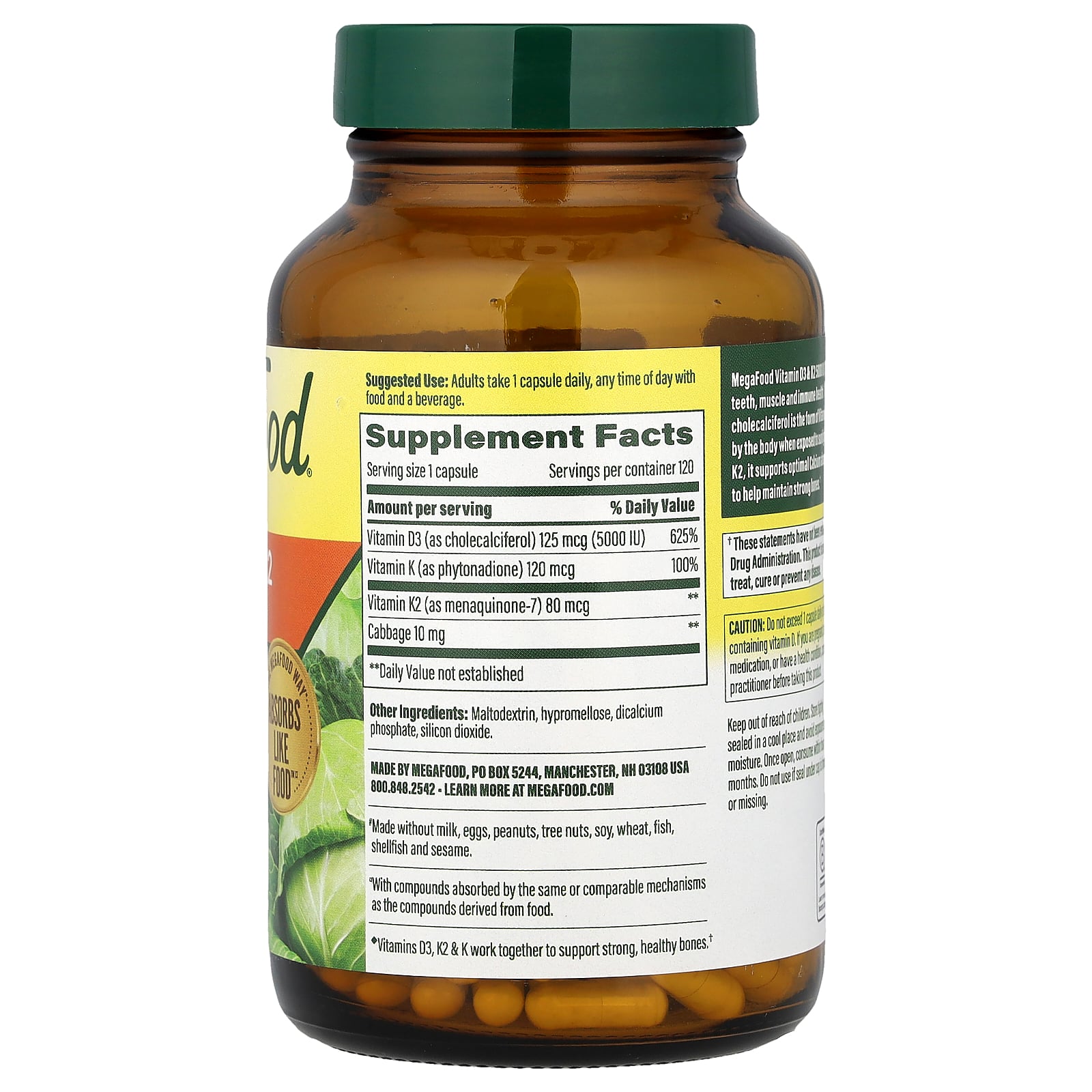 MegaFood ビタミンD3 K & K2 配合 【 iHerb アイハーブ 公式 】 メガフード ビタミンD ビタミン D3 ビタミンK ビタミンK2 ビタミン類 ビタミンサプリ サプリメント カプセル 5,000IU 125mcg 120粒 iherb-official-10012417 iHerb サンプル画像2