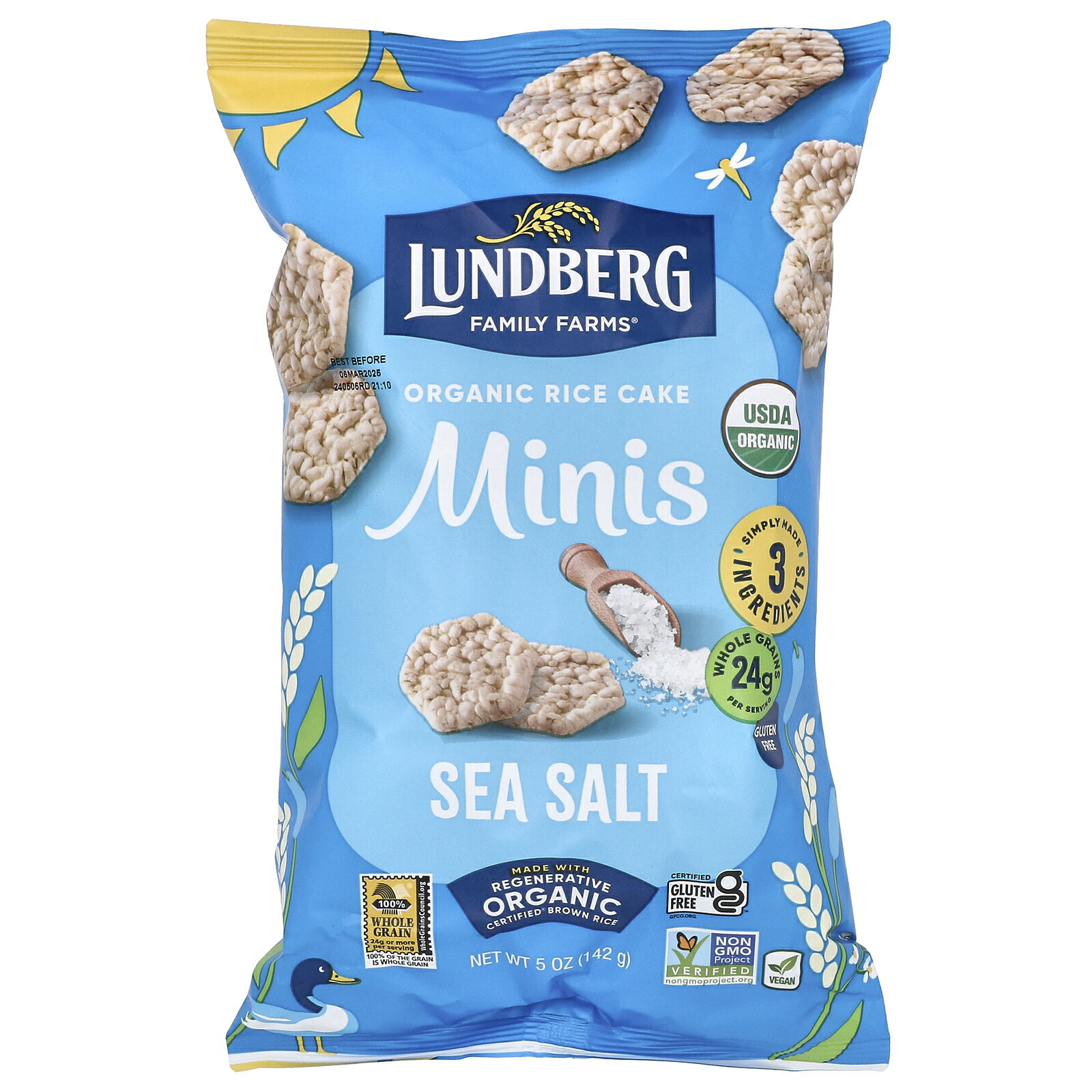 Lundberg オーガニック ライスケーキ ミニ  ランドバーグ グルテンフリー 全粒穀物 玄米 ライスチップス 一口サイズ シーソルト 海塩 142g