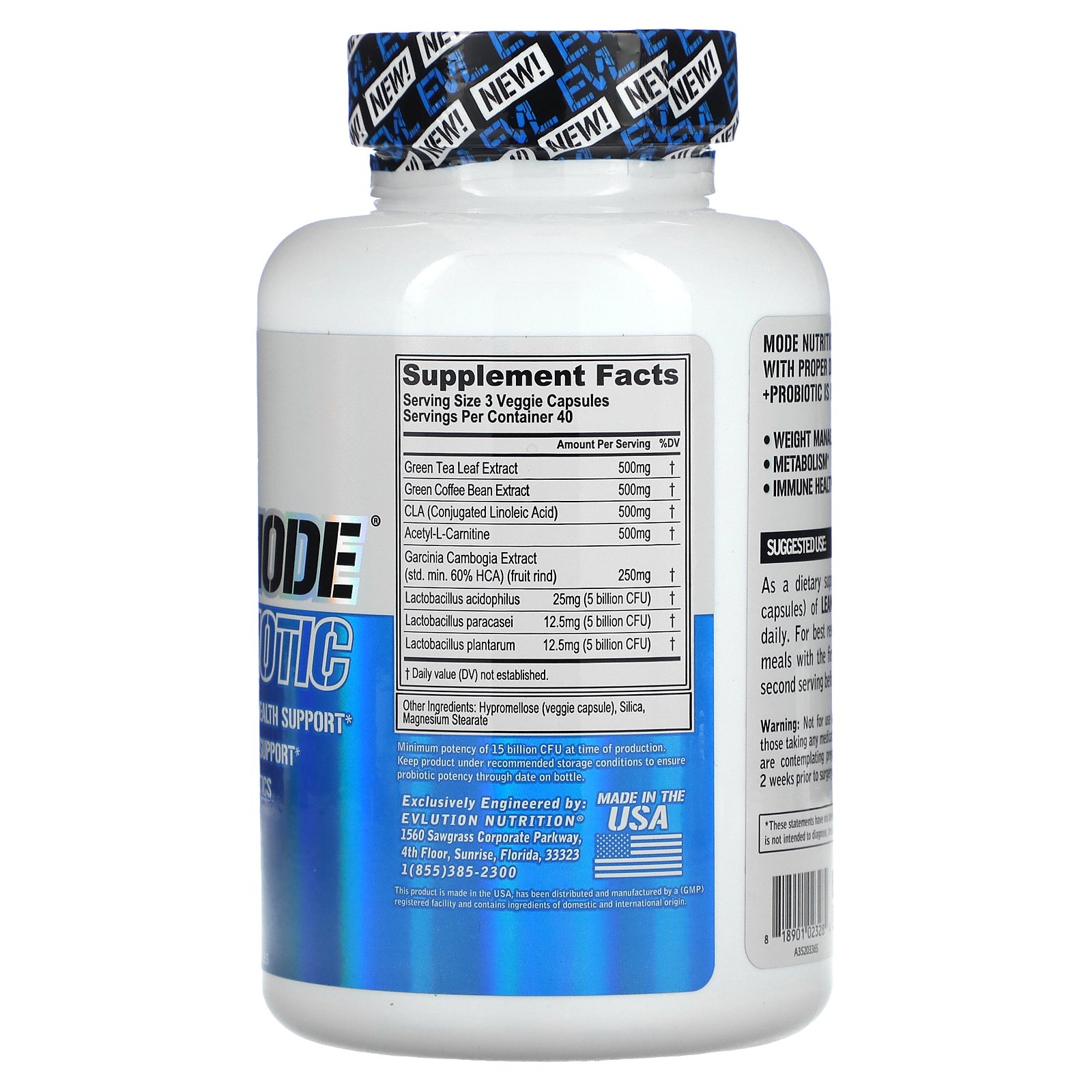 EVLution Nutrition リーンモード + プロバイオティクス 【 iHerb アイハーブ 公式 】 エボリューションニュートリション 緑茶エキス 共役リノール酸 カルニチン ガルシニア 乳酸菌 サプリ ベジカプセル 120粒 iherb-official-10010465 iHerb サンプル画像2