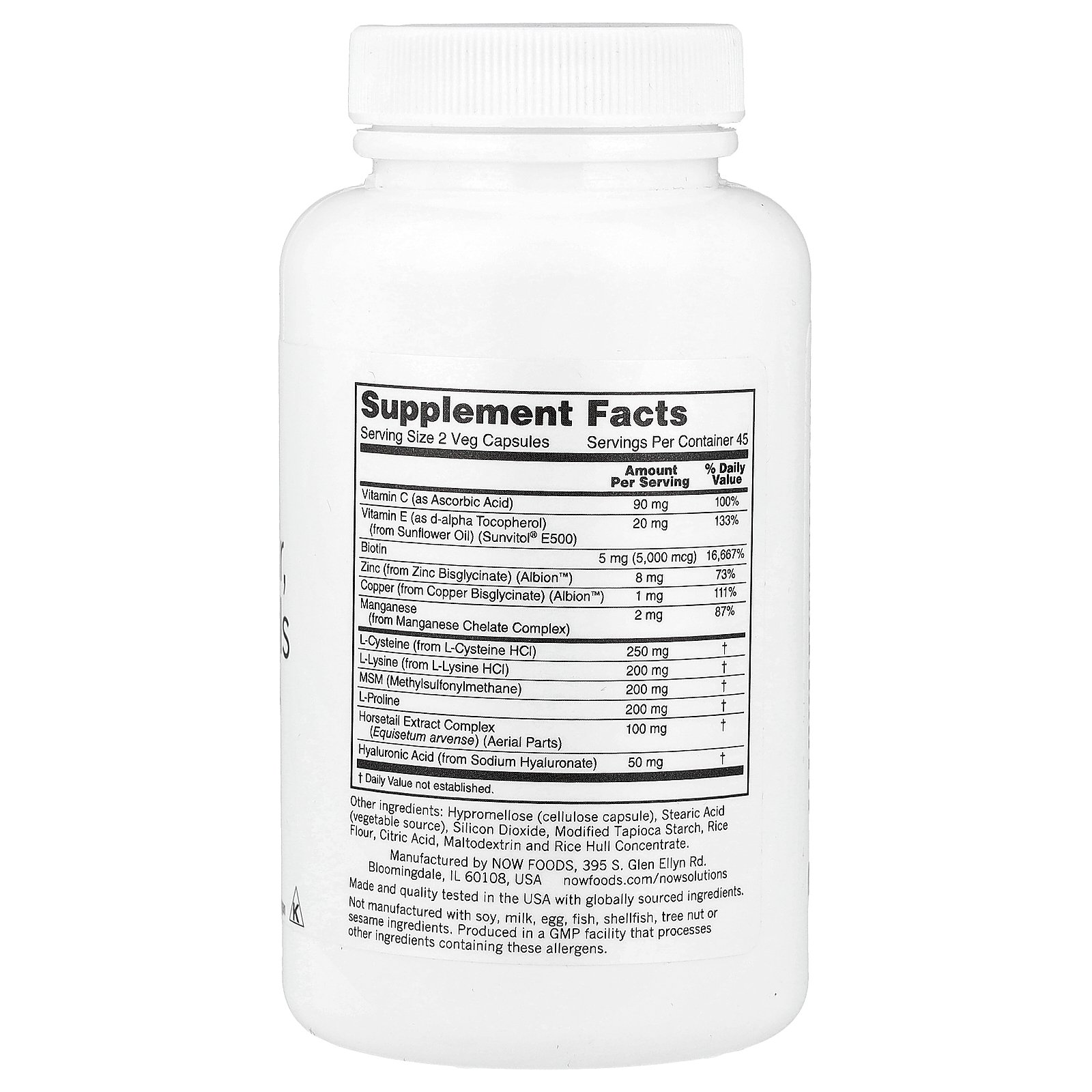 NOW Foods ヴィーガン ヘア スキン & ネイル 【 iHerb アイハーブ 公式 】 ナウフーズ ソリューションズ ビタミン C E アミノ酸 ミネラル ビオチン ヒアルロン酸 サプリ 植物性 植物性カプセル ベジカプセル 90粒 iherb-official-10009106 iHerb サンプル画像2