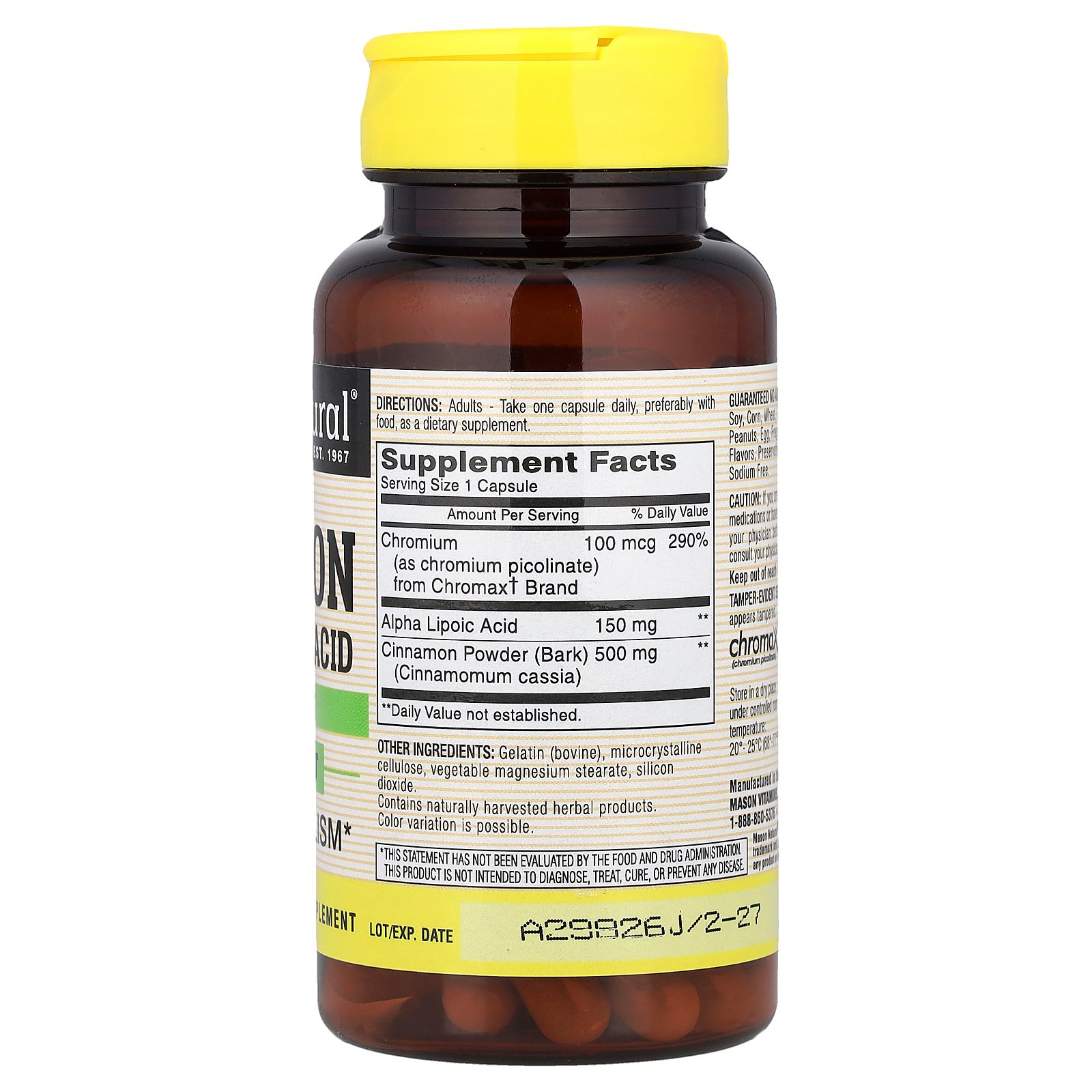 Mason Natural シナモン アルファリポ酸 【 iHerb アイハーブ 公式 】 メイソンナチュラルズ シナモン樹皮 カシア クロム ピコリン酸クロム α-リポ酸 リポ酸 サプリメント サプリ カプセル 60粒 iherb-official-10012035 iHerb サンプル画像2